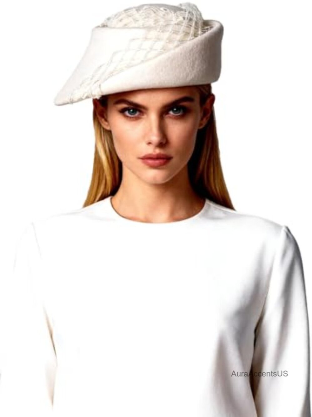 Wool Felt Beret Small Top Hat with Veil Elegant Wedding Church Fascinator